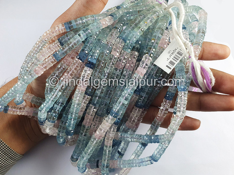 Multi Aquamarine Faceted Tyre Shape Beads