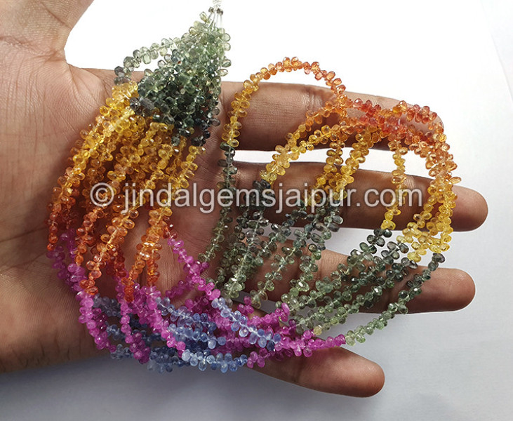 Natural Multi Sapphire Faceted Drops Shape Beads