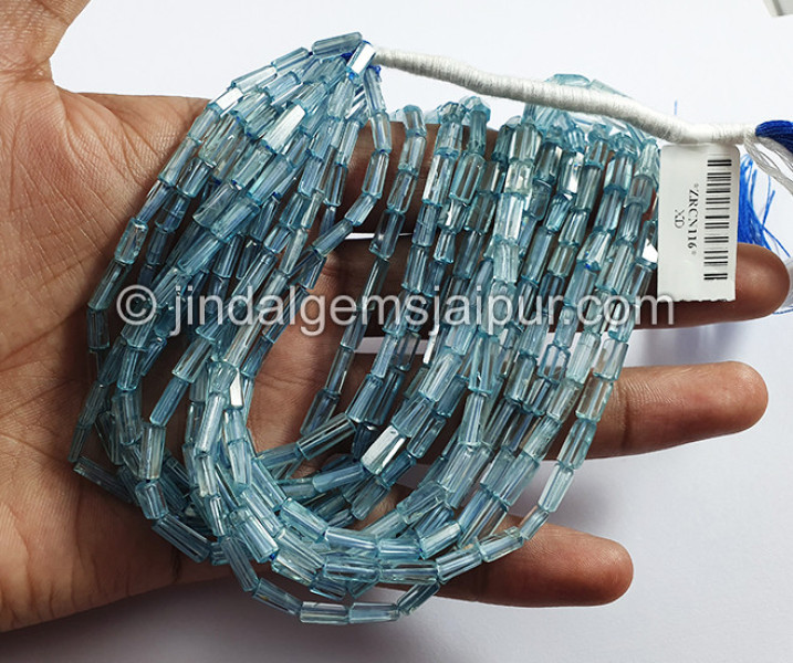 Blue Zircon Faceted Pipe Shape Beads