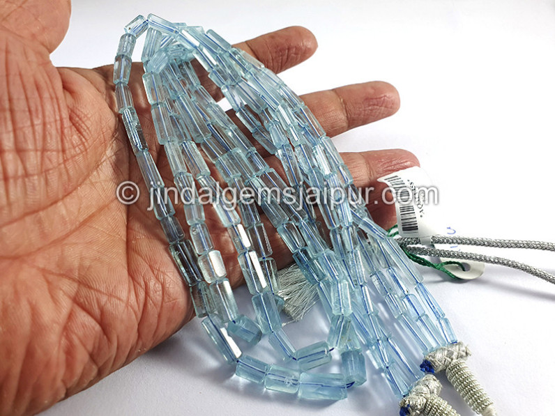 Aquamarine Step Cut Pipe Shape Beads
