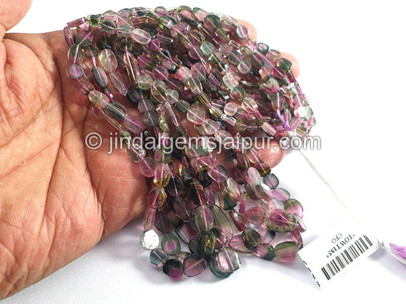 Bi Color Tourmaline Flat Oval Shape Beads