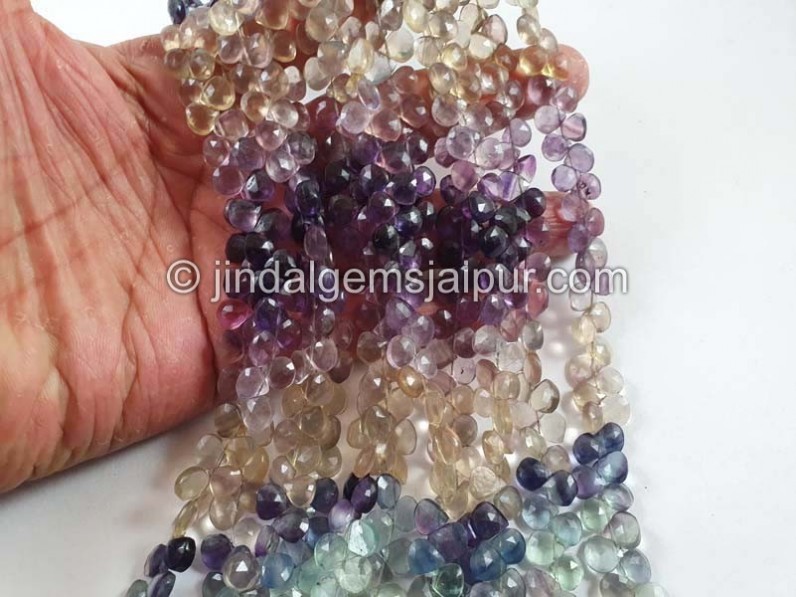 Multi Fluorite Faceted Heart Beads