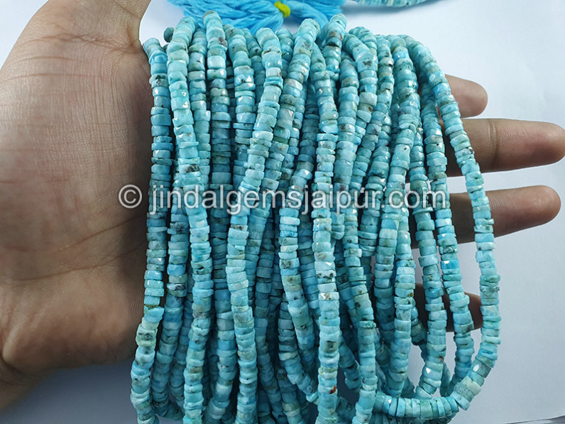 Larimar Faceted Coated Tyre Shape Beads