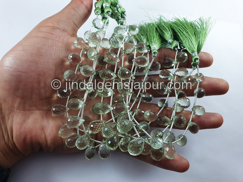 Green Amethyst Faceted Side Drill Faceted Drops Shape Beads
