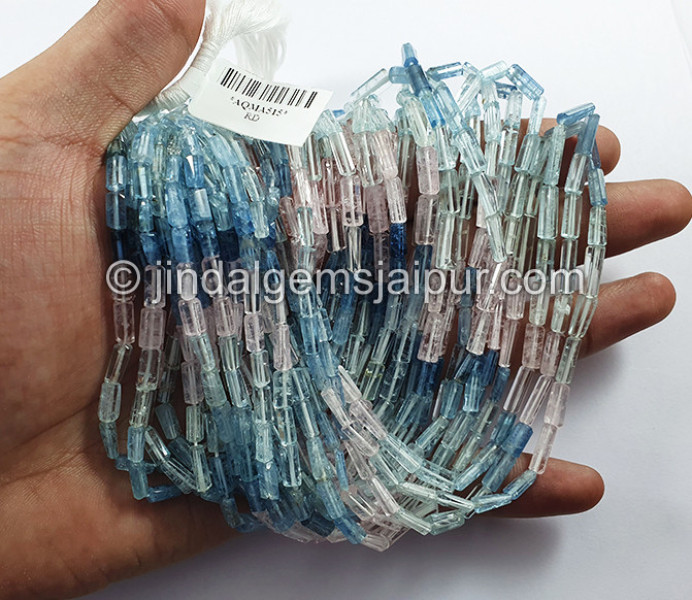 Multi Aquamarine Pipe Shape Small Beads