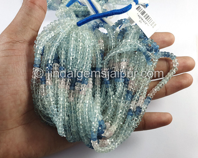 Multi Aquamarine Faceted Roundelle Shape Beads