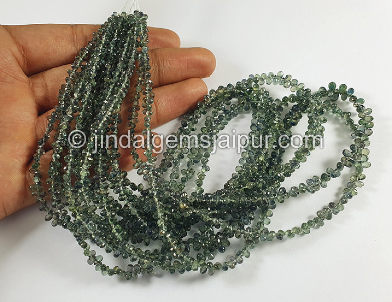 Green Sapphire Faceted Drops Shape Beads