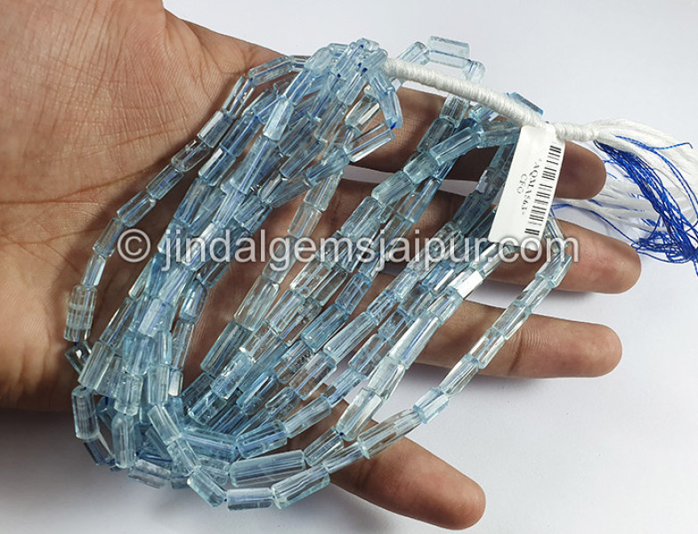 Aquamarine Step Cut Pipe Shape Beads