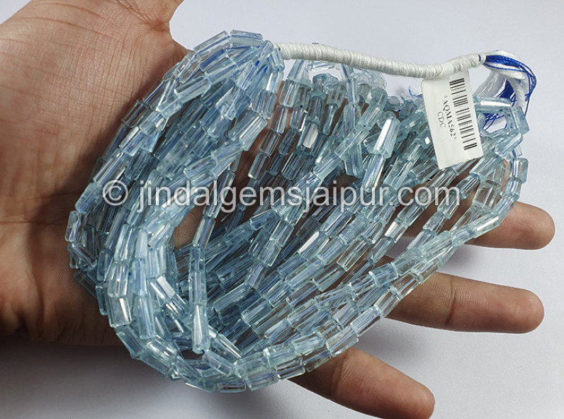 Aquamarine Step Cut Pipe Shape Beads