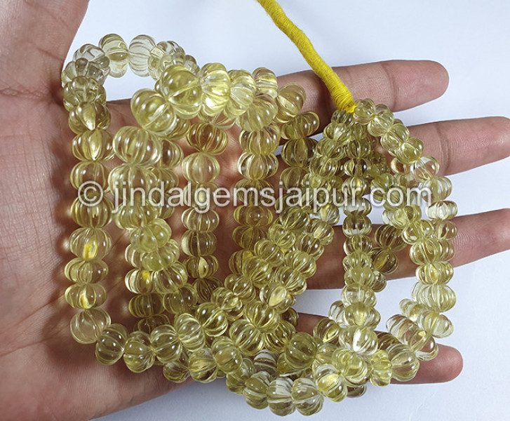 Lemon Quartz Carved Pumpkin Shape Beads