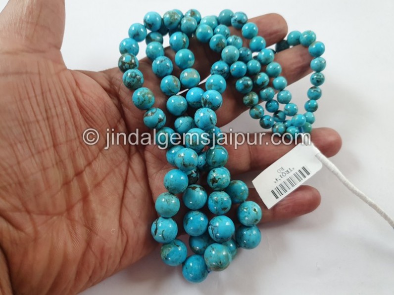Black Spiderweb Turquoise Smooth Round Ball Beads