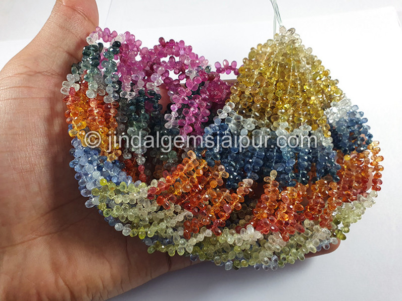 Multi Sapphire Faceted Drops Shape Beads