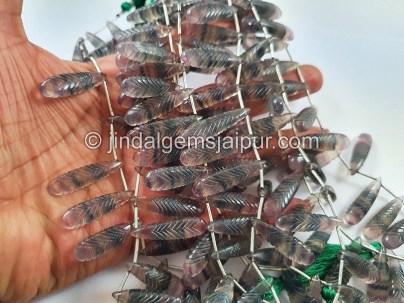 Tri Color Fluorite Carved Long Pear Beads