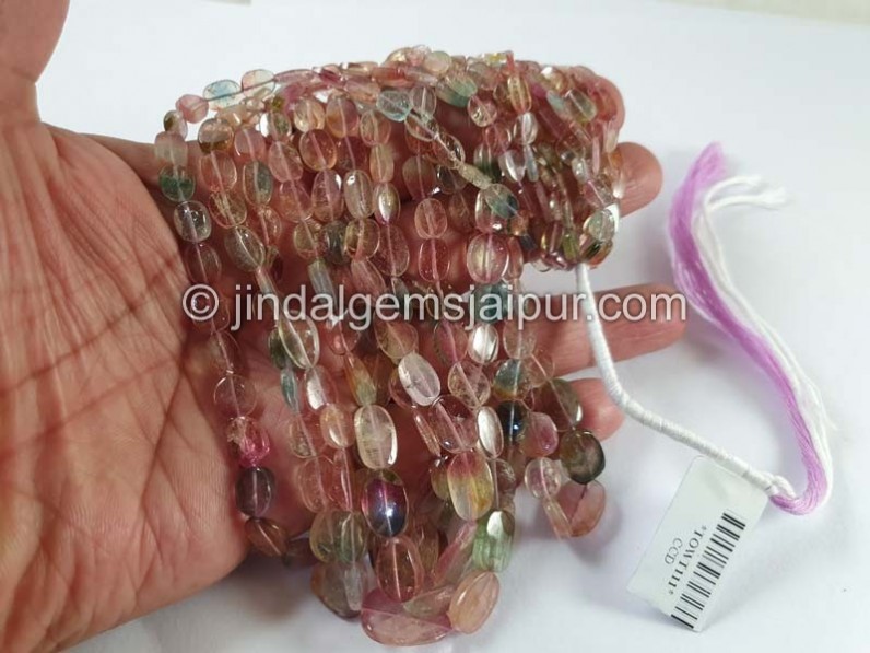 Bi Color Tourmaline Flat Smooth Oval Beads