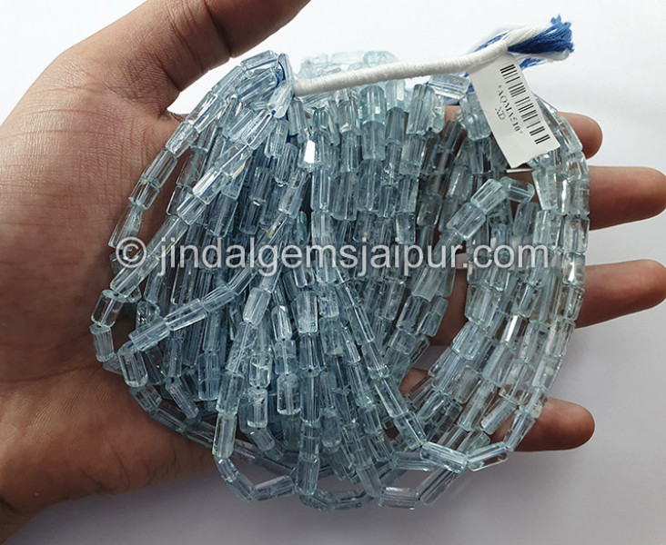 Aquamarine Step Cut Pipe Shape Beads