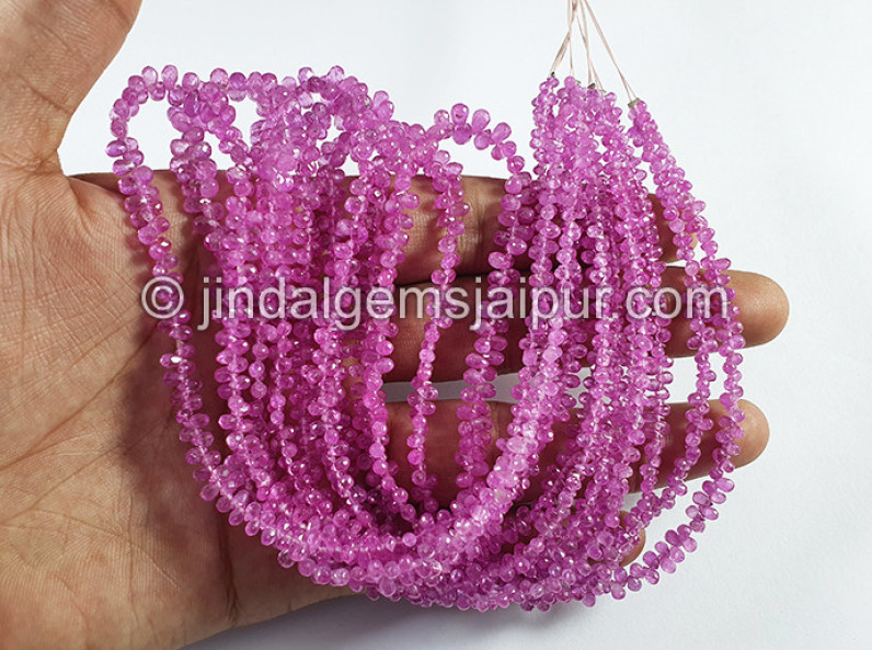 Pink Sapphire Faceted Drops Shape Beads
