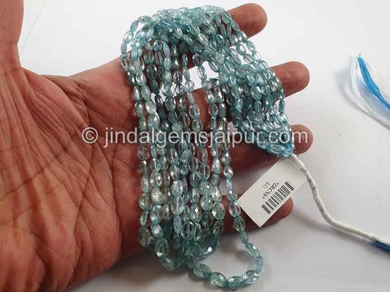 Natural Blue Zircon Faceted Oval Shape Beads