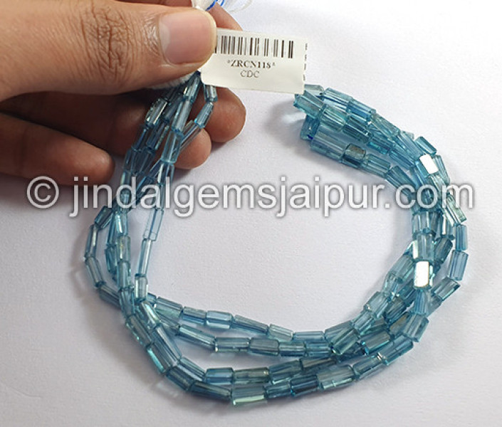 Blue Zircon Faceted Pipe Shape Beads