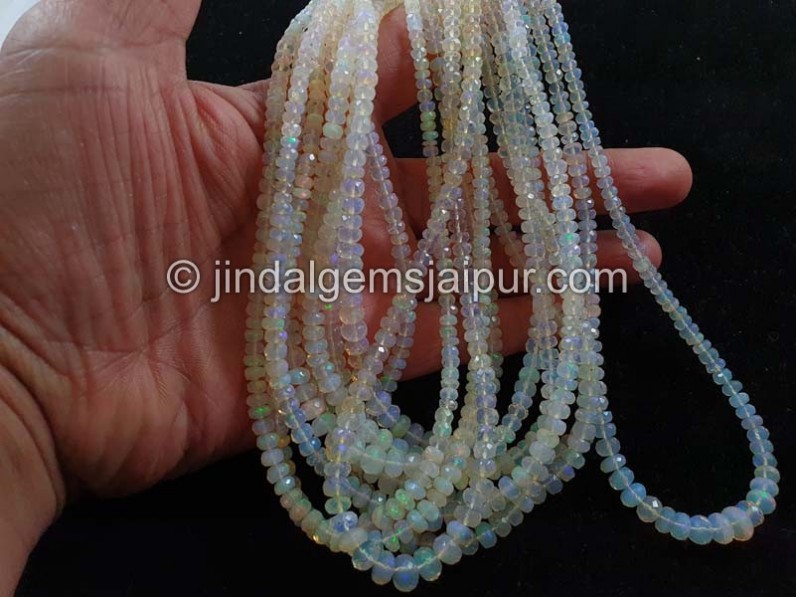 White Ethiopian Opal Far Faceted Roundelle Beads