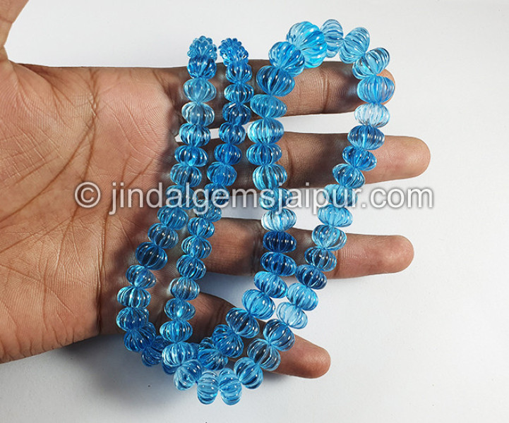 Swiss Blue Topaz Carved Pumpkin Shape Beads