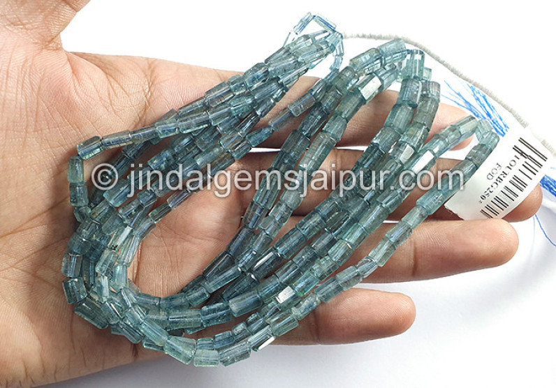 Teal Blue Tourmaline Step Cut Pipe Shape Beads