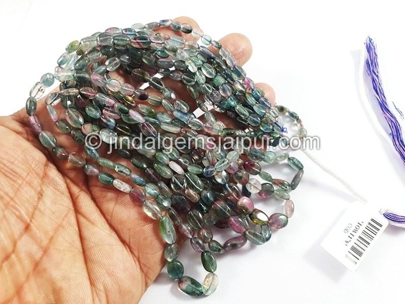 Bi Color Tourmaline Smooth Oval Shape Beads