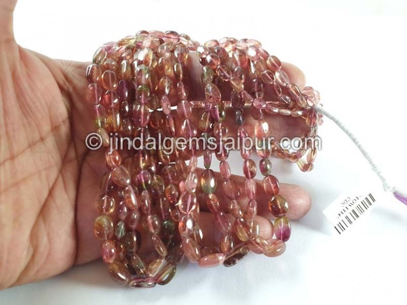 Bi Color Tourmaline Smooth Oval Beads