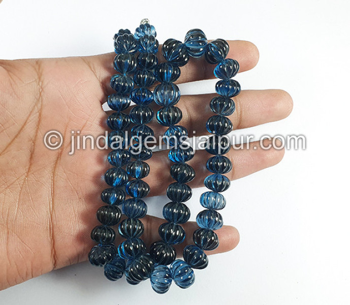 London Blue Topaz Carved Pumpkin Shape Beads