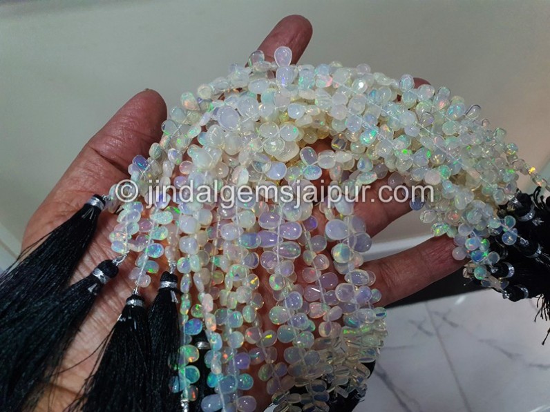 Cream White Ethiopian Opal Smooth Pear Beads