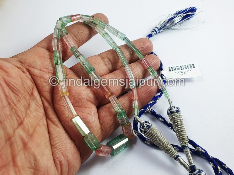 Bi Color Tourmaline Cut Pipe Shape Beads