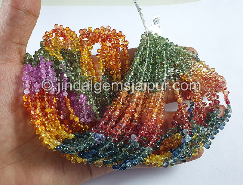 Multi Sapphire Faceted Drops Shape Beads
