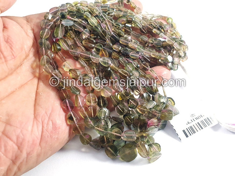 Bi Color Tourmaline Flat Oval Shape Beads