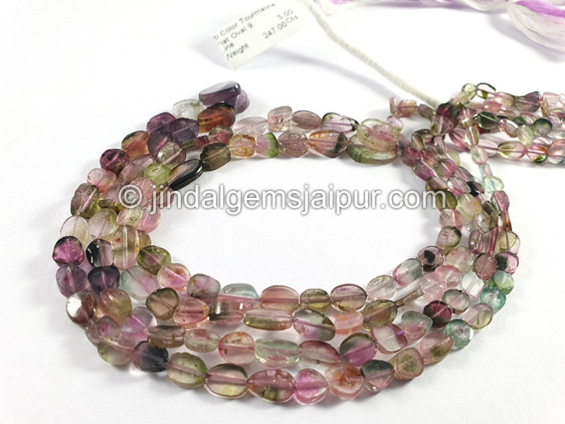 Bi Color Tourmaline Flat Oval Shape Beads