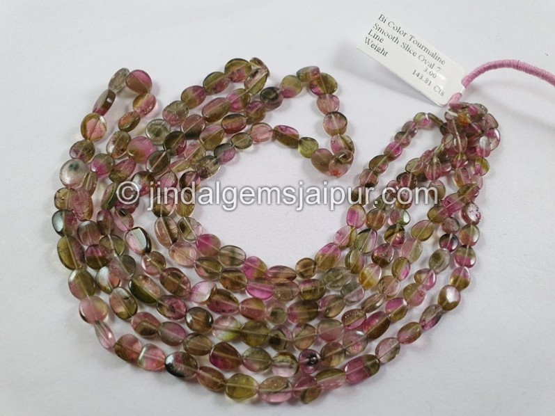 Bi Color Tourmaline Flat Slice Oval Beads