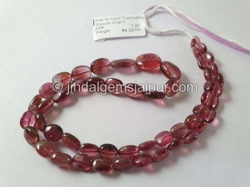 Pink Bi Color Tourmaline Smooth Oval Beads
