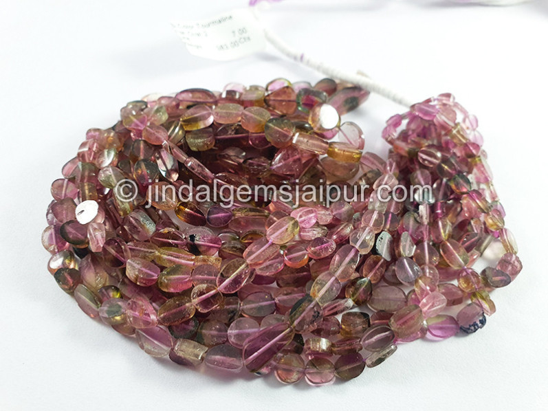 Bi Color Tourmaline Flat Oval Shape Beads