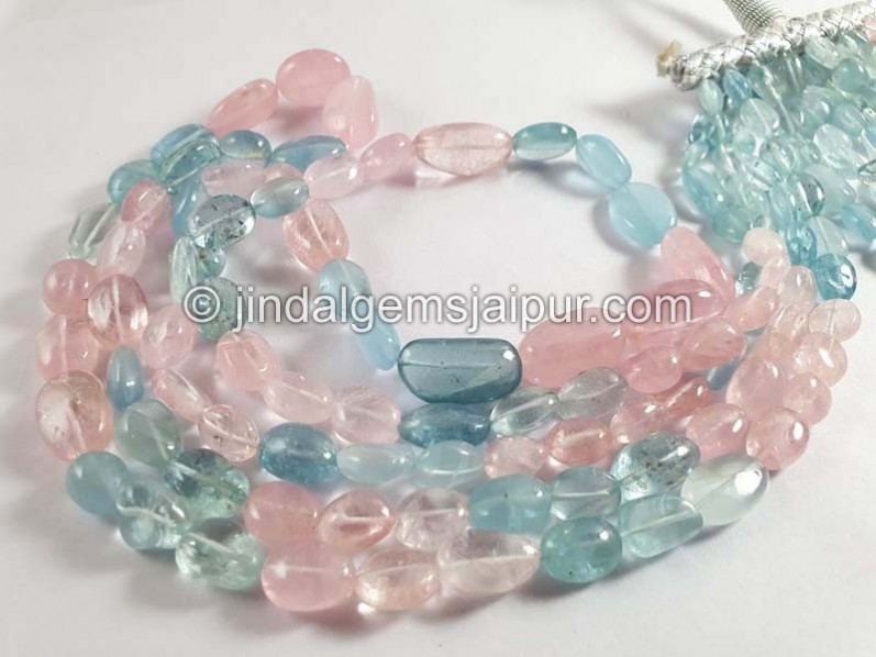 Multi Aquamarine & Morganite Smooth Nuggets Shape Beads