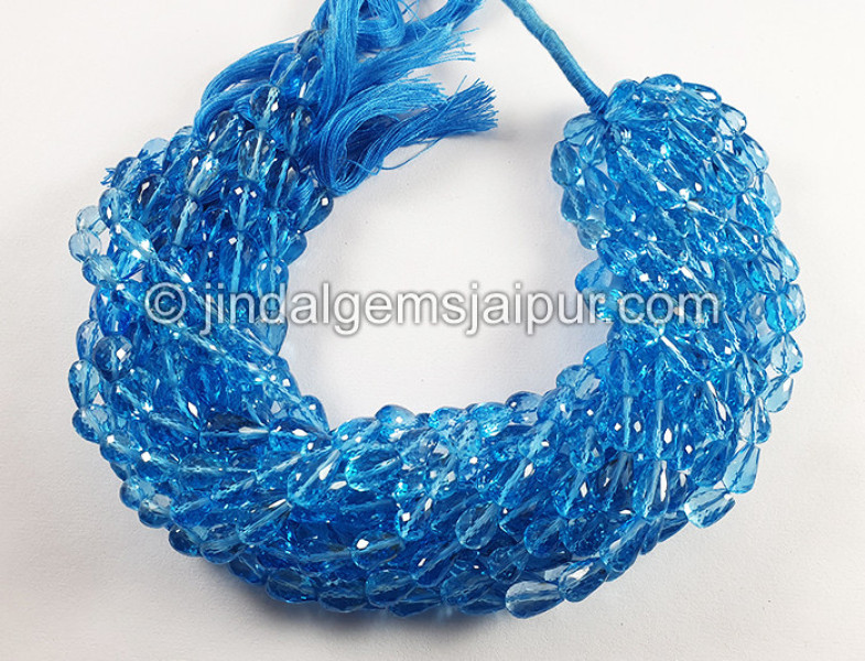 Swiss Blue Topaz Faceted Drops Shape Big Beads