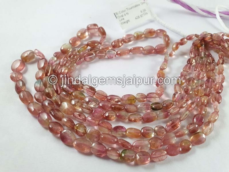 Bi Color Tourmaline Smooth Oval Beads