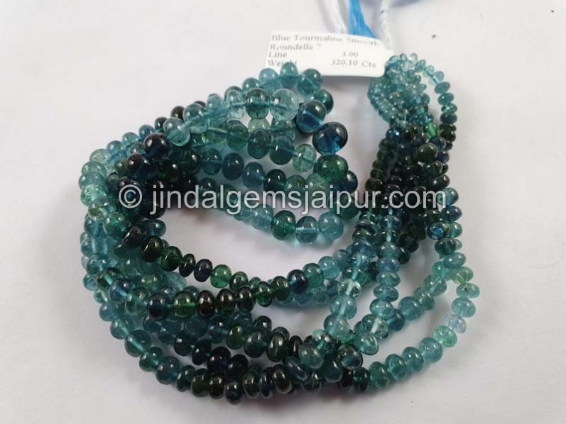Blue Tourmaline Shaded Smooth Roundelle Beads