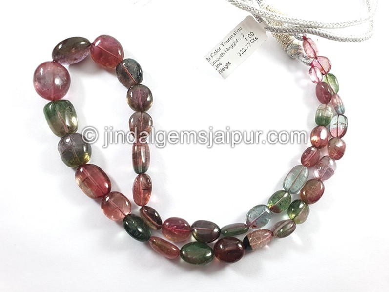 Bi Color Tourmaline Smooth Nuggets Shape Beads