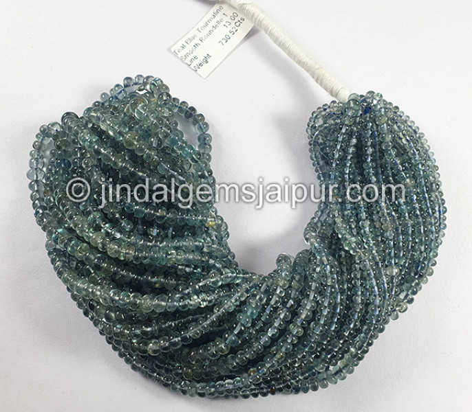 Teal Blue Tourmaline Smooth Roundelle Shape Beads