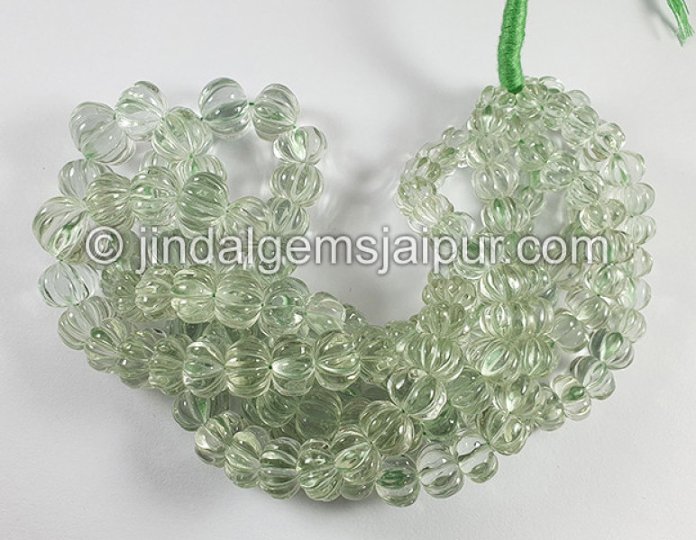 Green Amethyst Carved Pumpkin Shape Beads