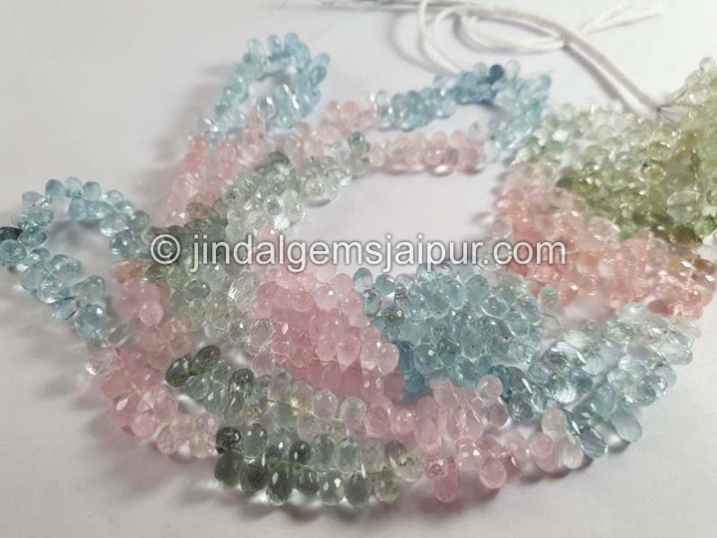Multi Aquamarine Faceted Drops Beads