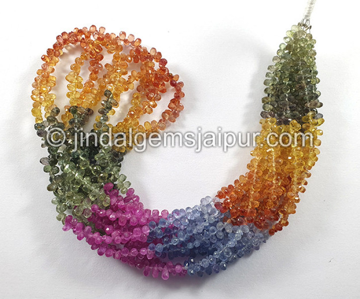 Natural Multi Sapphire Faceted Drops Shape Beads