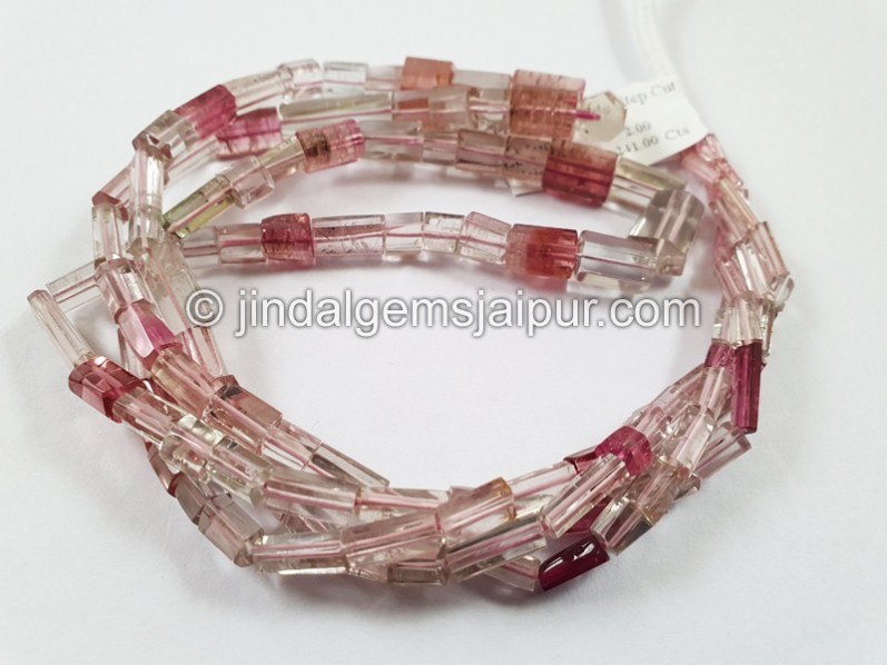 Pink Tourmaline Shaded Step Cut Cylinder Beads