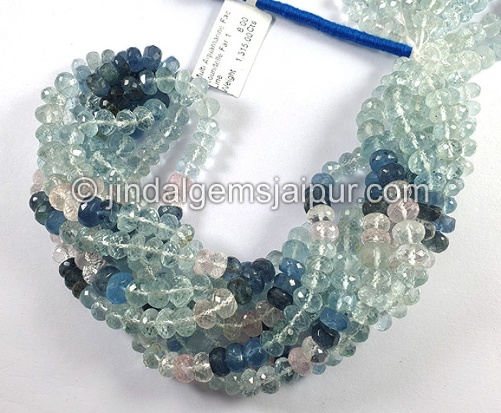 Multi Aquamarine Faceted Roundelle Shape Big Beads
