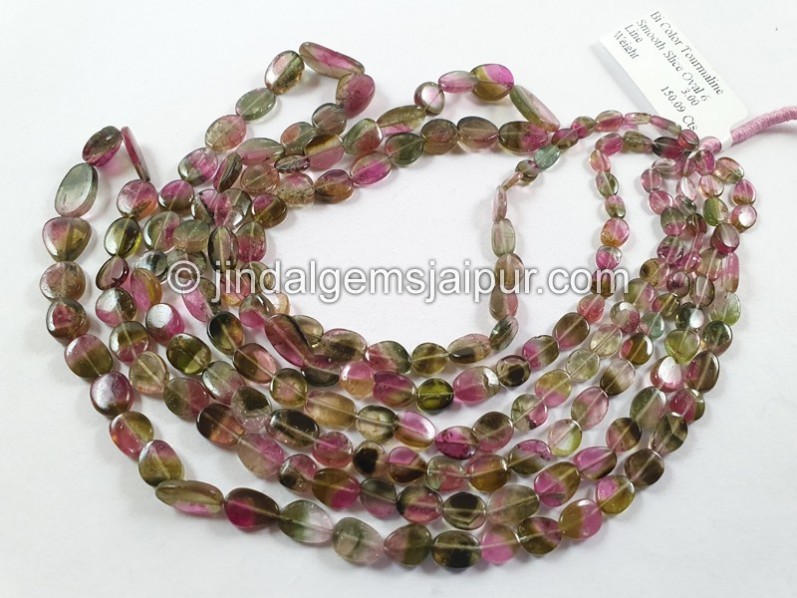 Bi Color Tourmaline Flat Slice Oval Beads