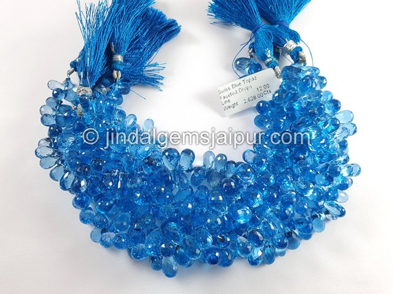 Swiss Blue Topaz Faceted Drops Shape Beads