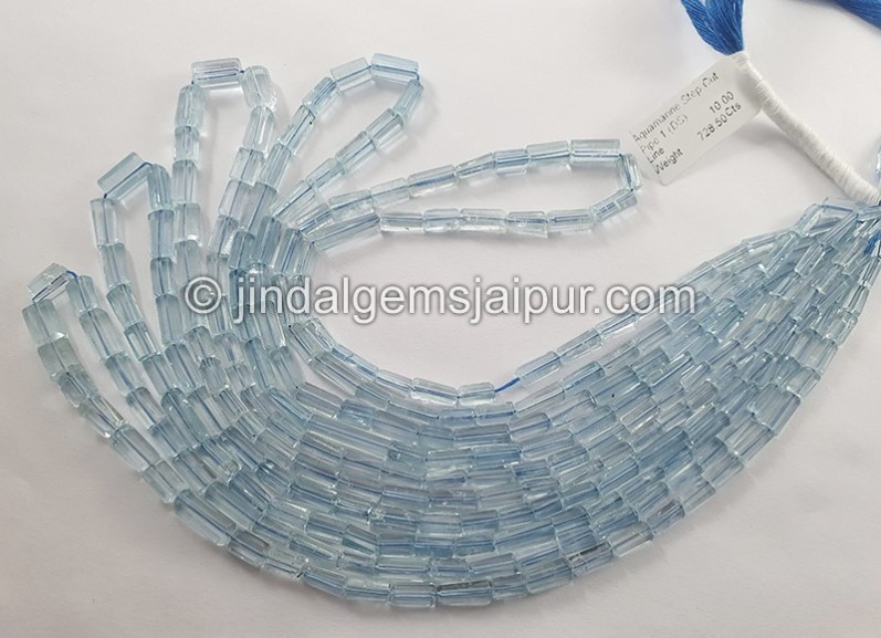 Aquamarine Step Cut Pipe Shape Beads